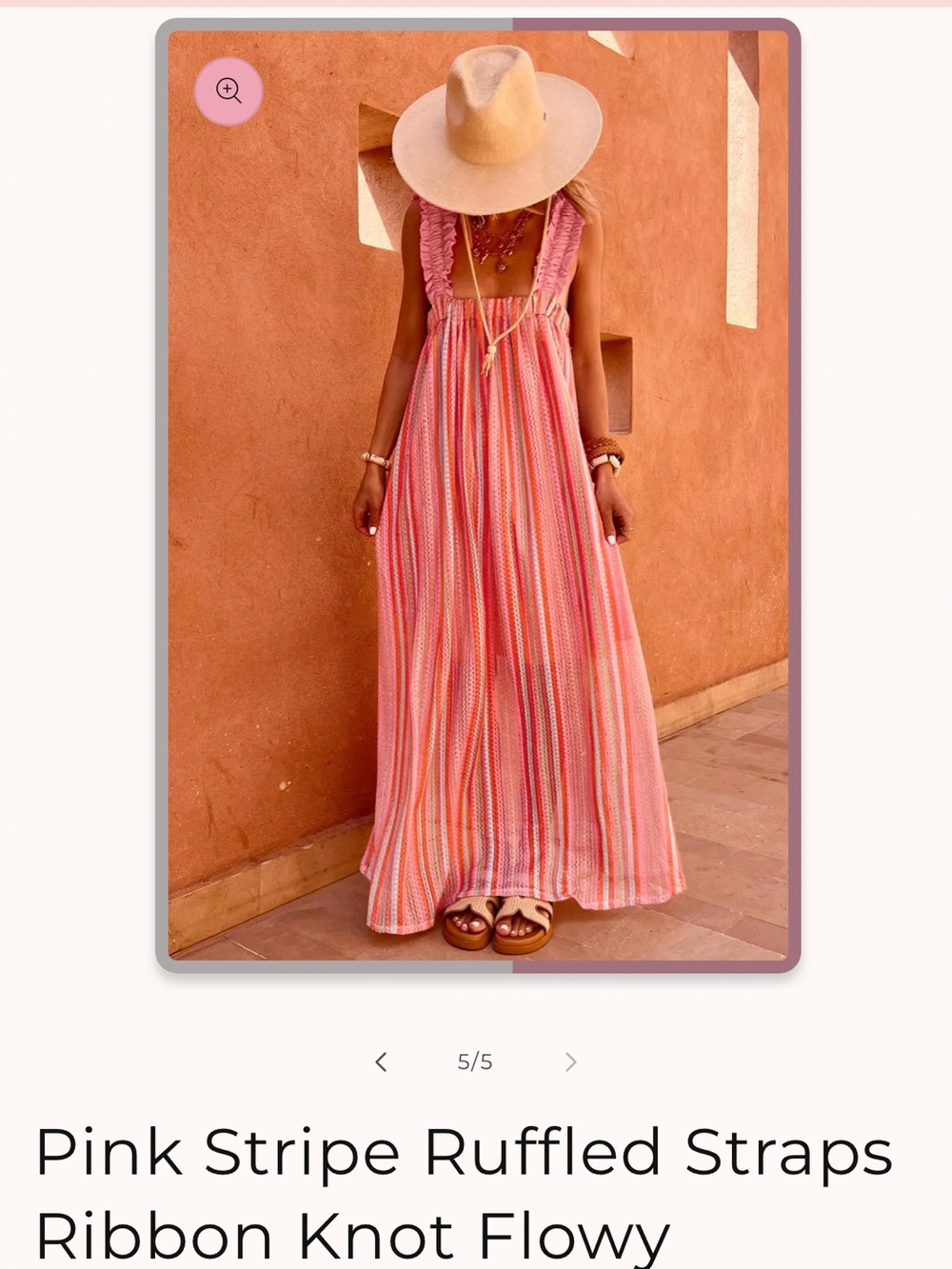 Pink Striped Ruffled Strap Maxi Dress